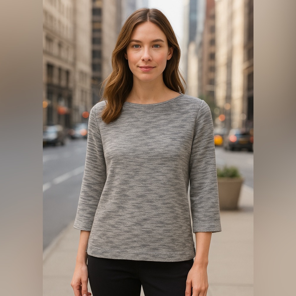 Pure Jill Marled Knit 3/4 Sleeve Top Gray Black Size Small